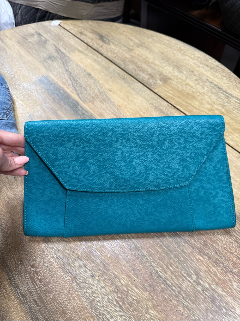 Valextra Teal Envelope Clutch Bag - Women's Evening Handbag real leather